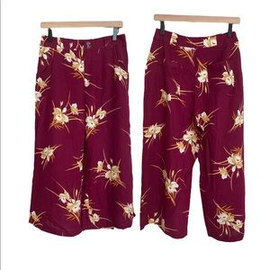 Modcloth Fuchsia Pink Floral Linen Blend Wide Leg Pants Size 8